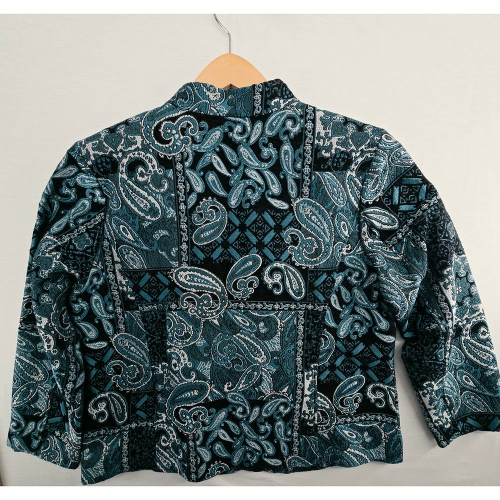 Christopher & Banks Blazer Jacket Women XL Blue Paisley Tapestry Woven Zip Front